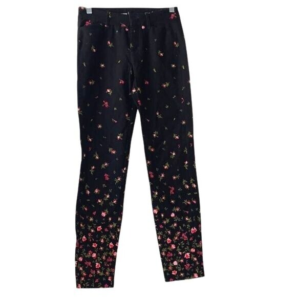 Old Navy Pixie Mid-Rise Floral Pants Size 0 Black - Picture 2 of 12